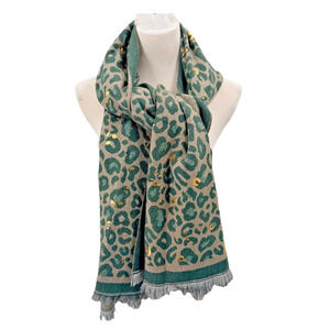 Piazza Italia Imported Gray Green Gold Animal Print Acrylic Neck Scarf 74" x 27"